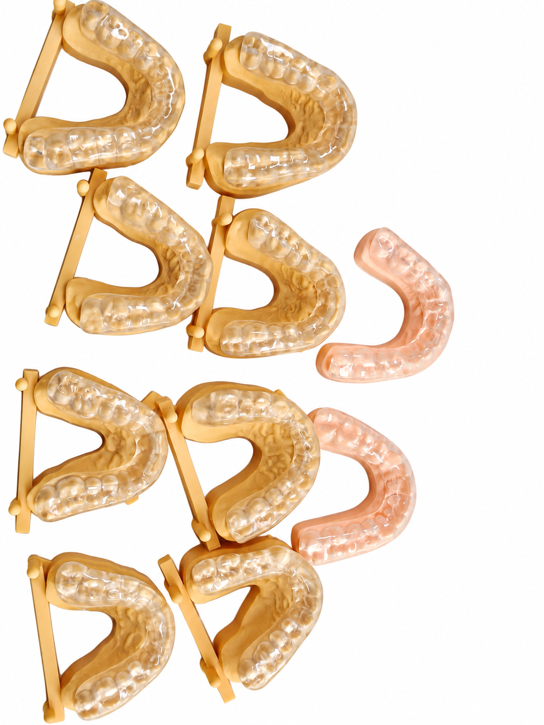 Soft and hard night guards on dental models